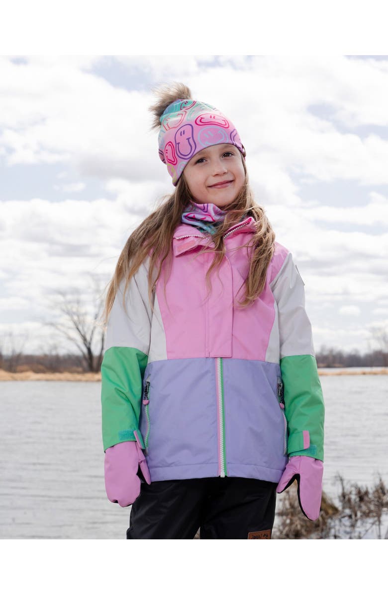 Deux par Deux Stretch Jersey Hat Smileys with Pompom, Alternate, color, Multicolored Printed Smileys