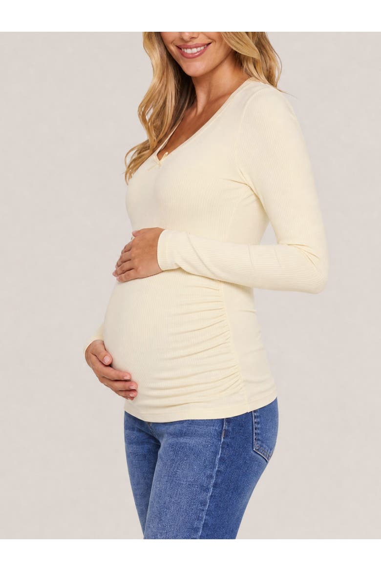 Sweetheart Side-Ruched Long Sleeve Tee, Alternate, color, Soft Yellow