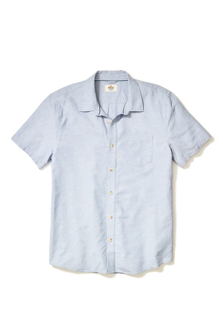 Better-than-Linen Short Sleeve Hemp Blend Button-Up Shirt, Alternate, color, CHAMBRAY