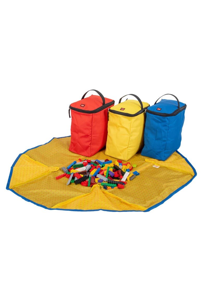 LEGO 4-Pc Tote And Play Mat, Alternate, color, Black/Yellow/Red/Blue
