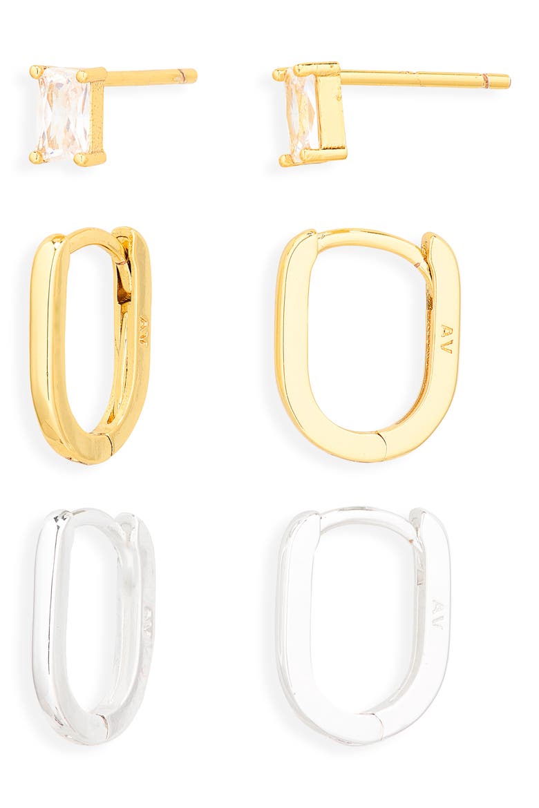 Set of 3 Assorted Earrings, Main, color, GOLD/ SIL