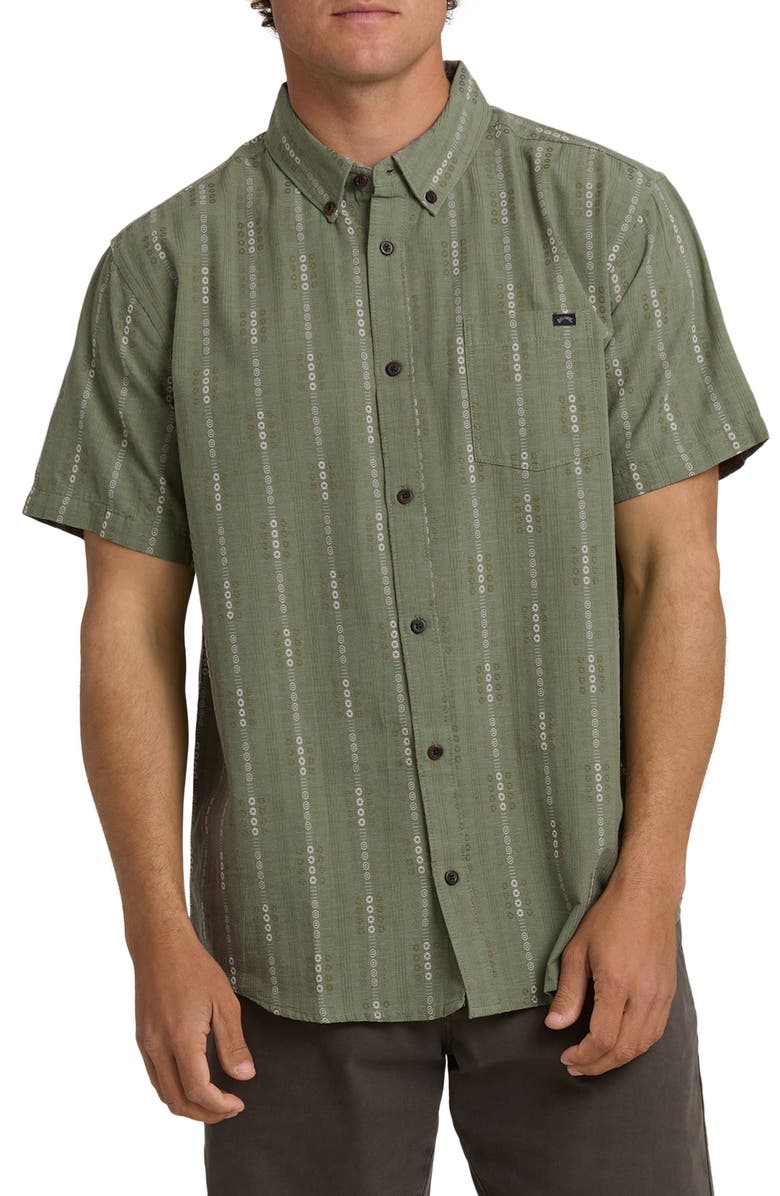 Billabong All Day Jacquard Short Sleeve Button-Down Shirt, Main, color, Granite Green