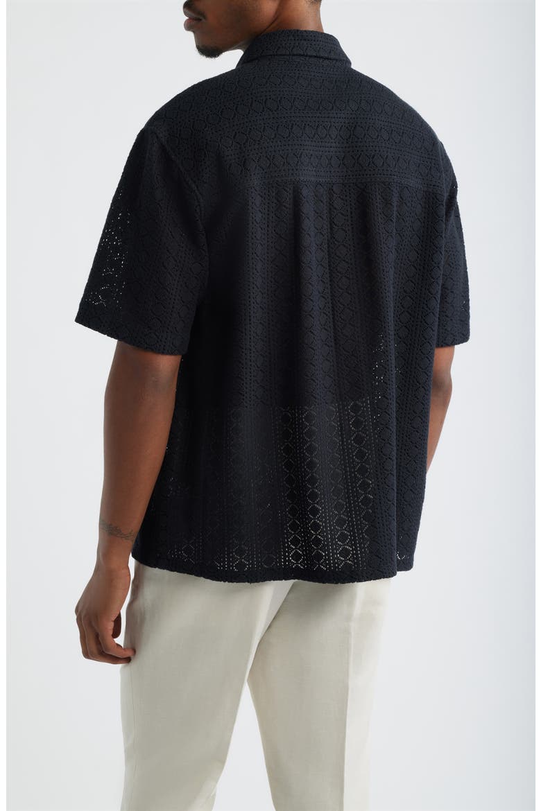 Boxy Lace Short Sleeve Button-Up Shirt, Alternate, color, BLACK