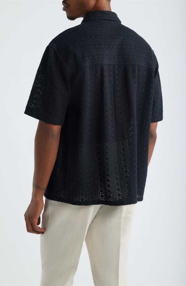 Open Edit Boxy Lace Short Sleeve Button-Up Shirt, Alternate, color, Black