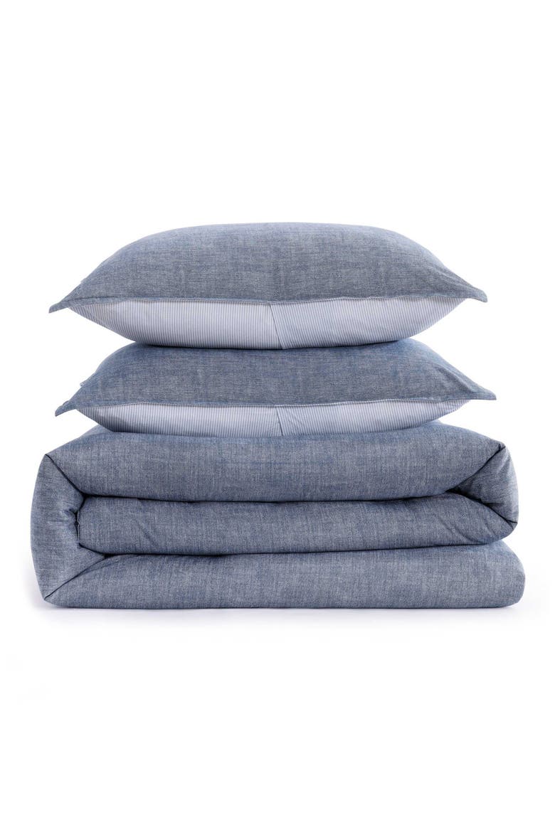 Classic Texture Cotton Percale Comforter & Shams Set, Main, color, DARK BLUE