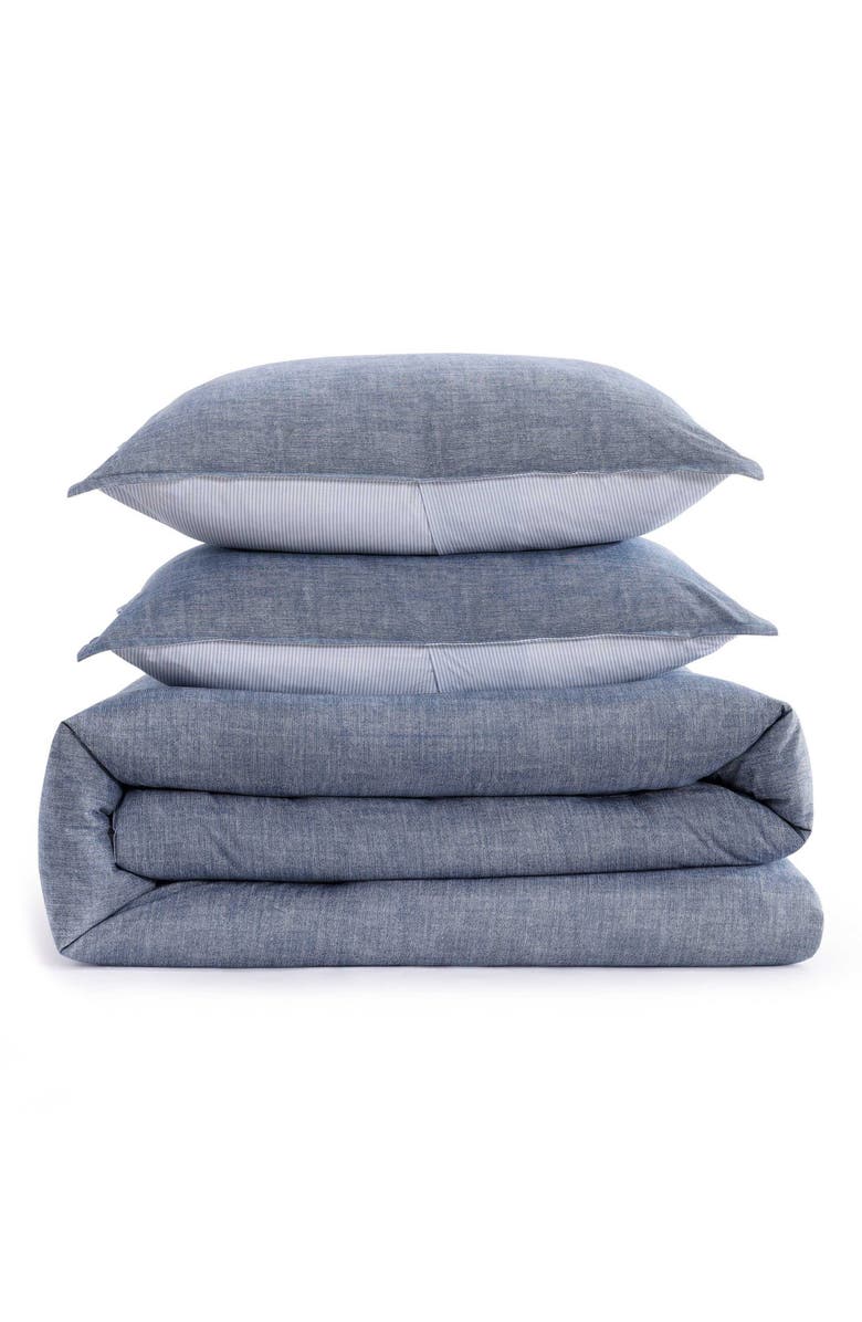 Tommy Hilfiger Classic Texture Cotton Percale Comforter & Shams Set, Main, color, Dark Blue