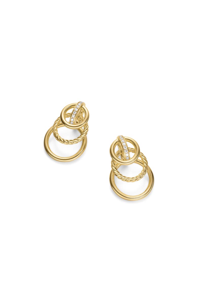 David Yurman Mercer<sup>®</sup> Triple Ring Drop Earrings in 18K Yellow Gold with Diamonds, 35.6mm, Alternate, color, Gold/ Diamond