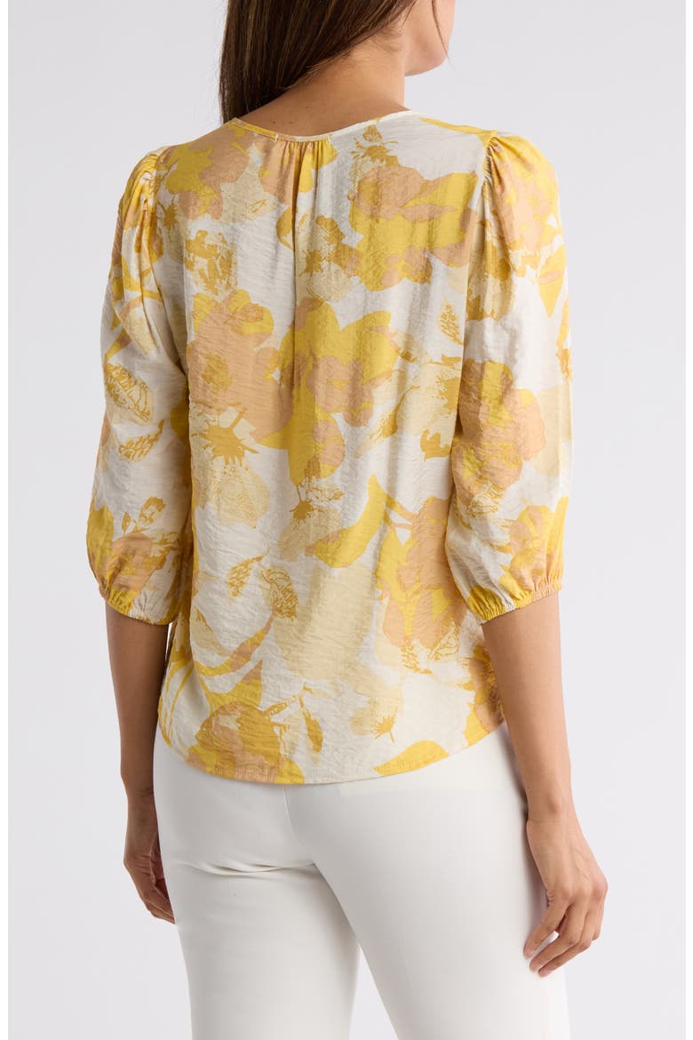 Floral V-Neck Three-Quarter Sleeve Top, Alternate, color, YELLOW