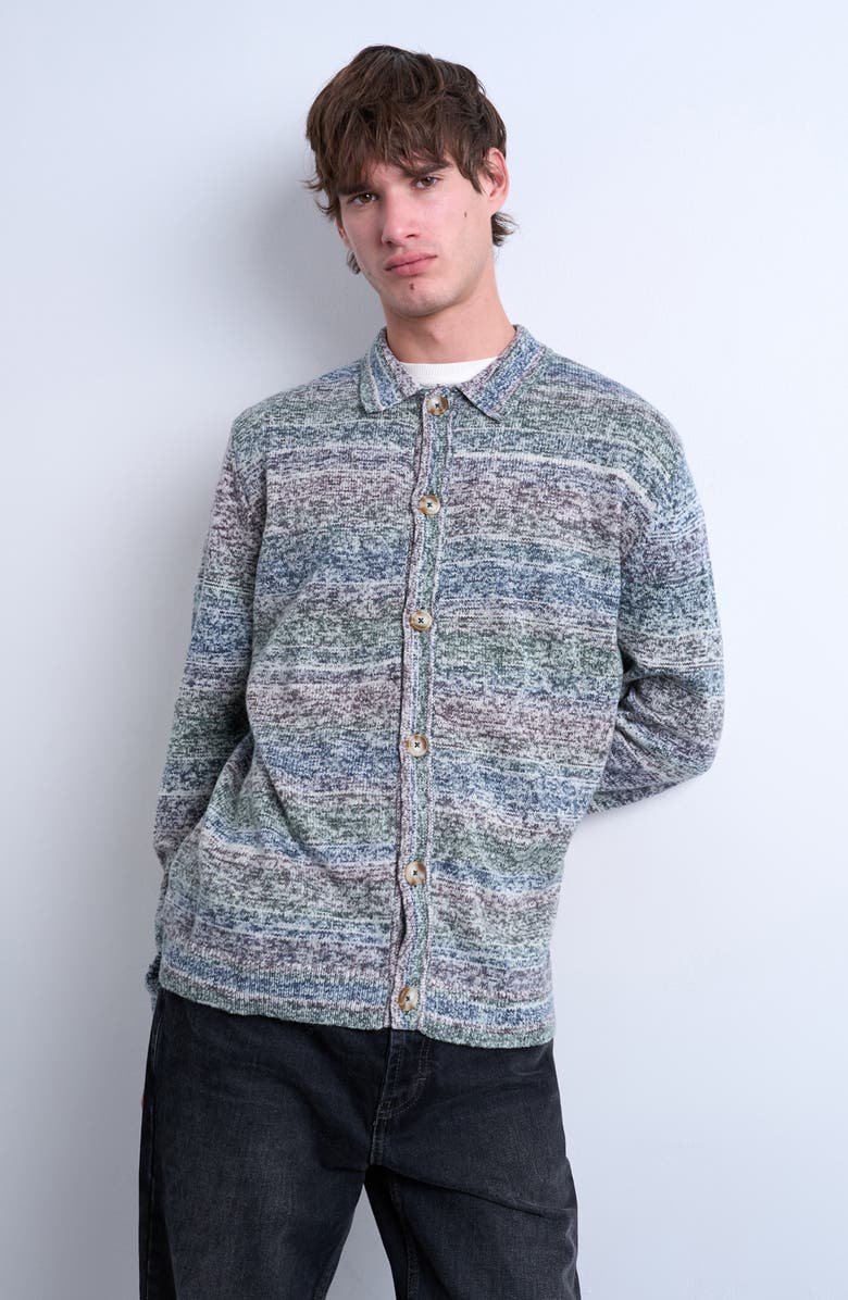 Topman Space Dye Polo Cardigan, Alternate, color, Green Multi