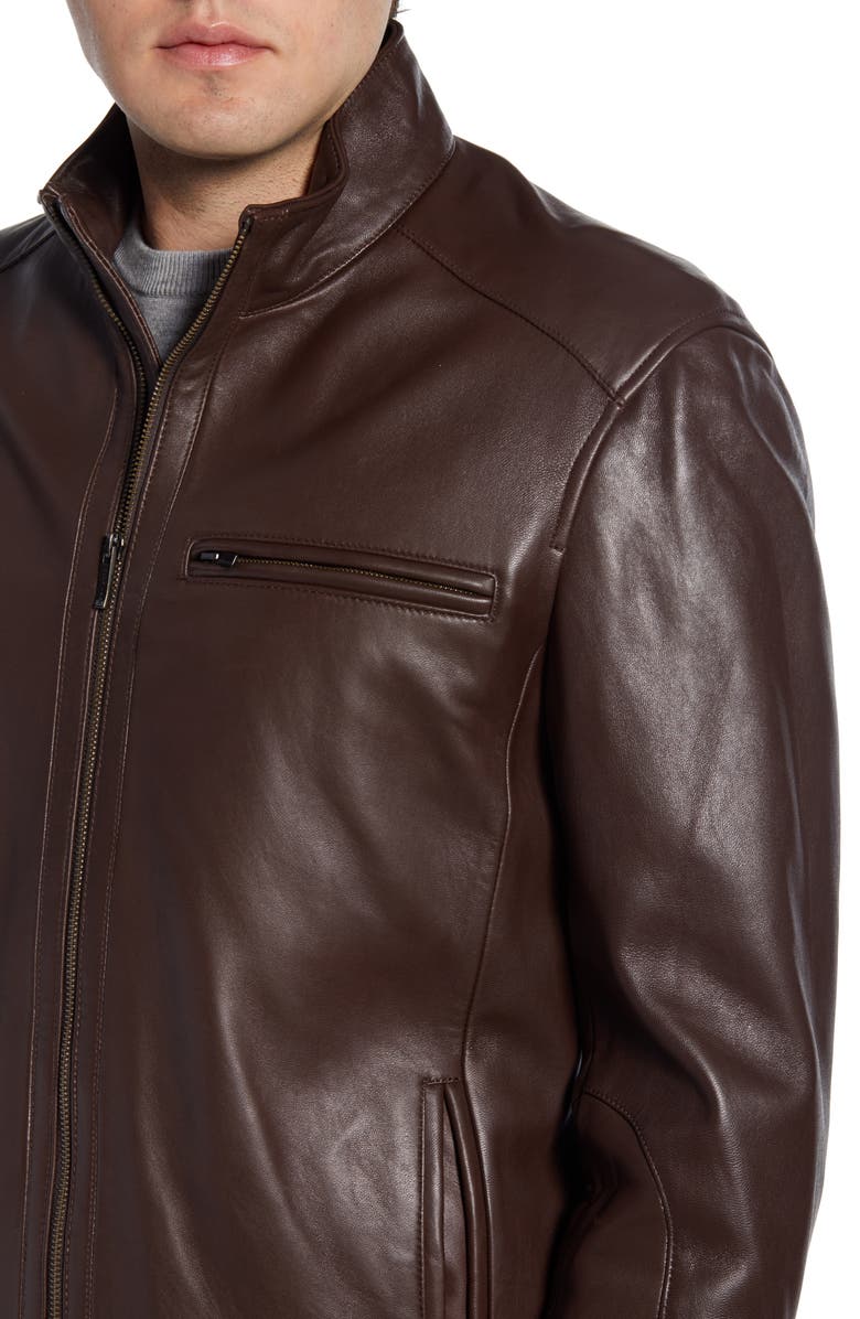 Cole Haan Lambskin Leather Moto Jacket, Alternate, color, Java