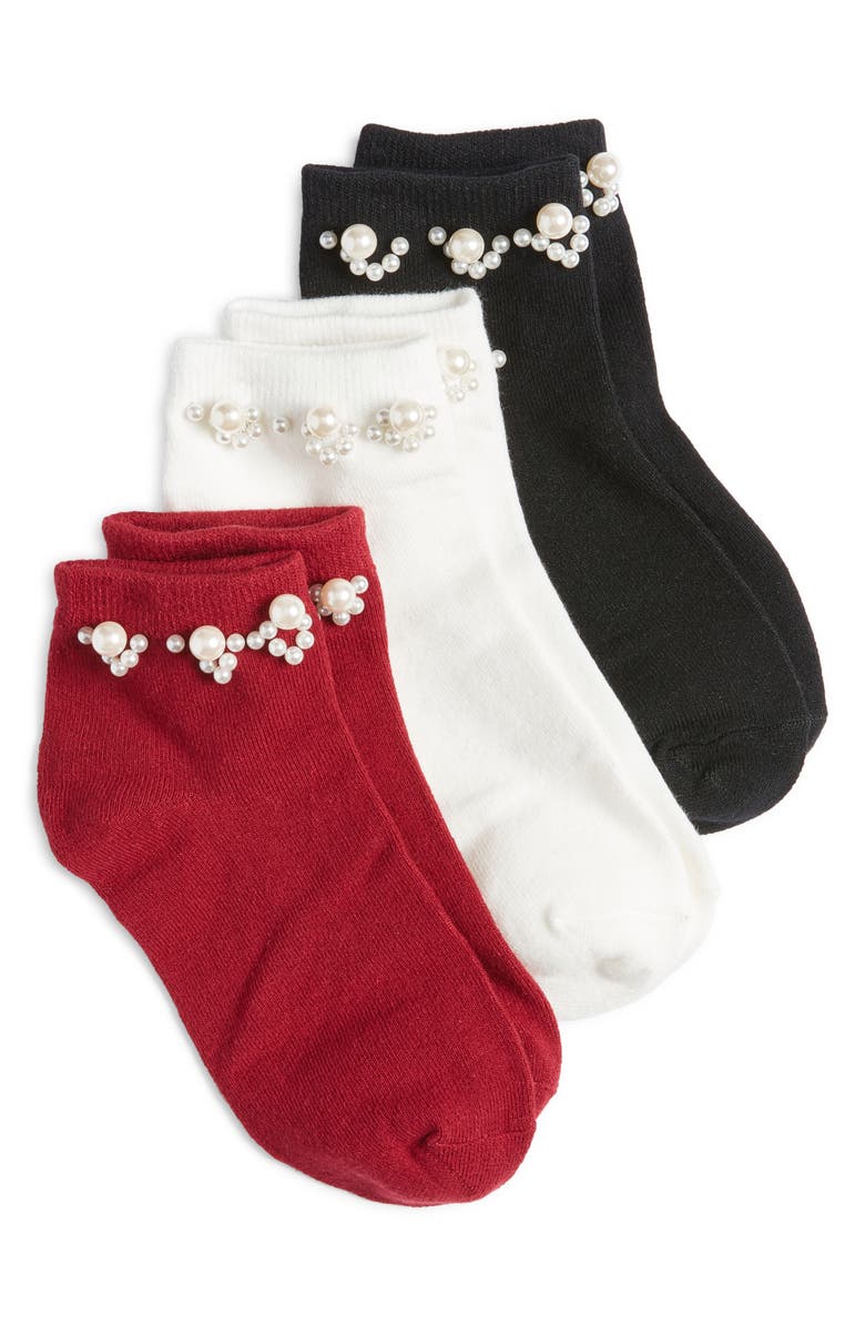 Stems Assorted 3-Pack Faux Pearl Embellished Ankle Socks, Main, color, 