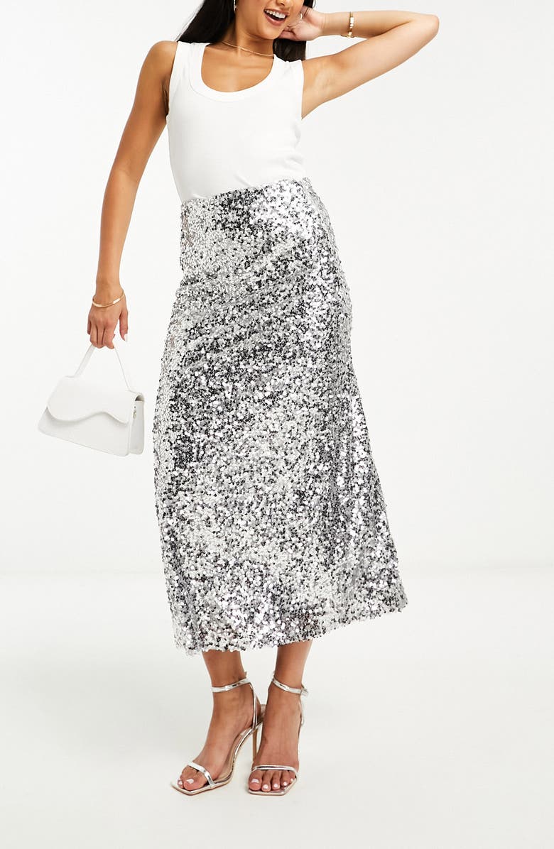 ASOS DESIGN Sequin Midi A-Line Skirt, Main, color,