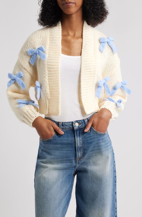 Bow Accent Crop Open Front Cardigan