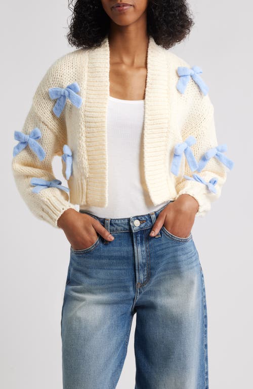 Roffe Accessories Bow Accent Crop Open Front Cardigan In Neutral