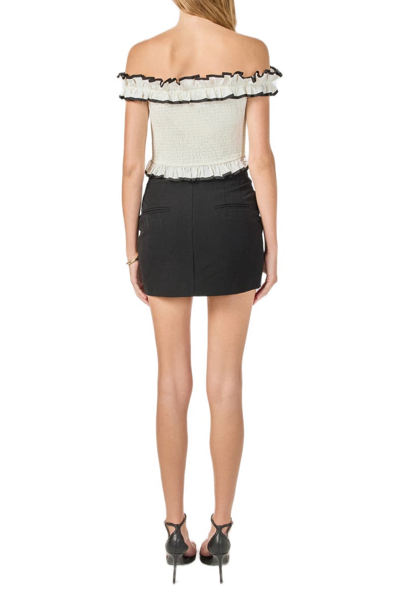 Off the Shoulder Ruffle Trim Smocked Top, Alternate, color, IVORY