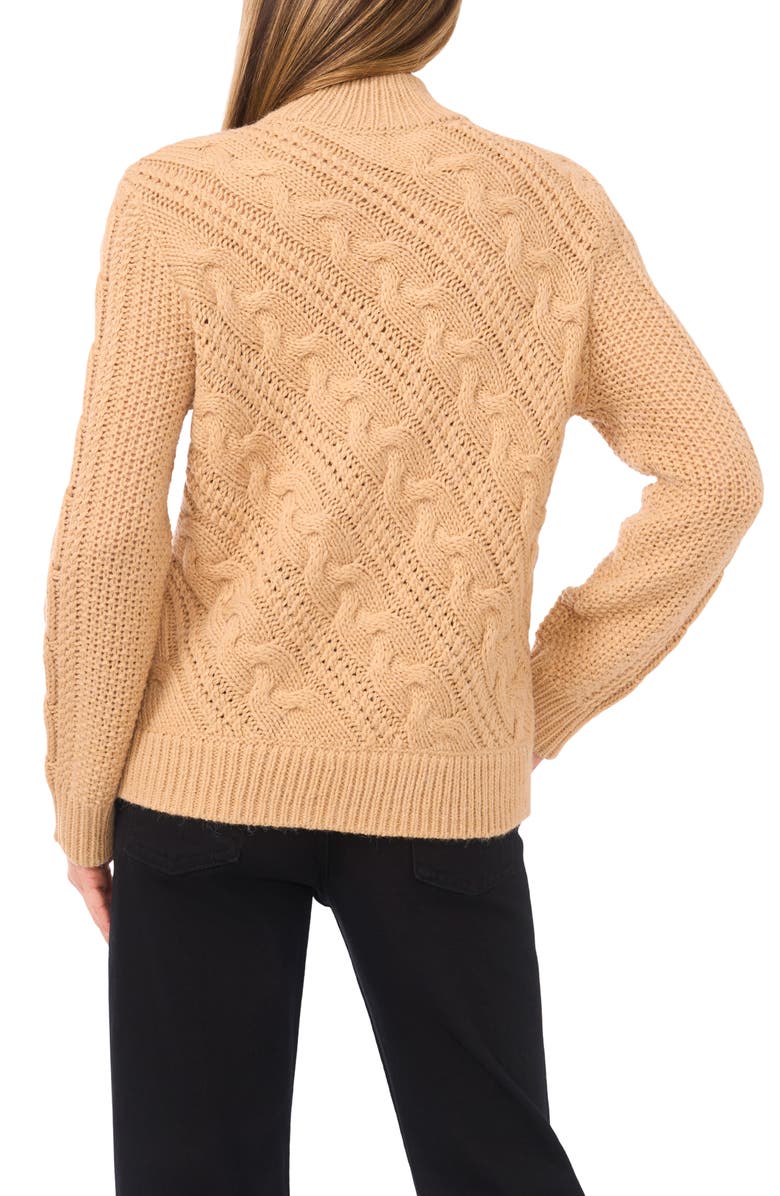 Halogen<sup>®</sup> Diagonal Cable Mock Neck Sweater, Alternate, color, Latte Heather