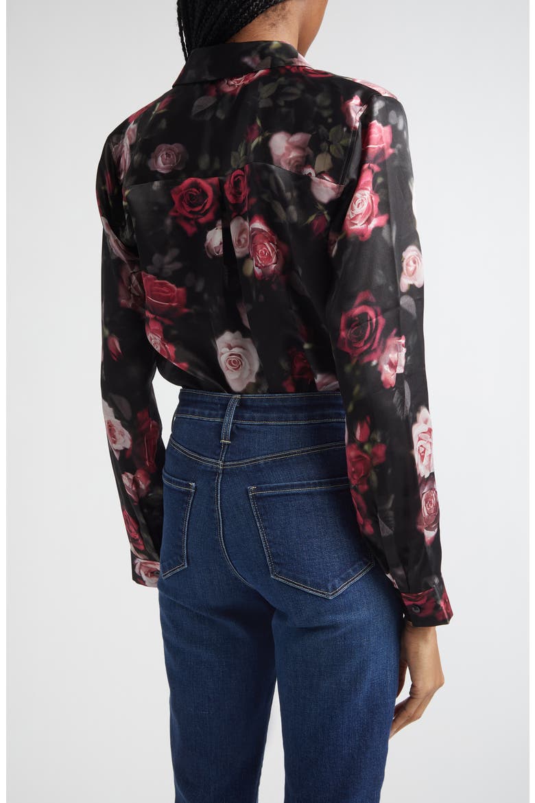 Tyler Silk Button-Up Shirt, Alternate, color, BLACK RHODODENDRON BLURRED ROS