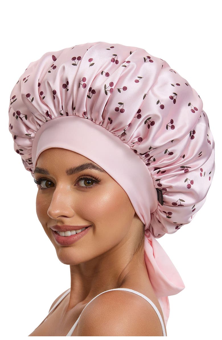 LUCE Cherry Print Satin Bonnet, Alternate, color,