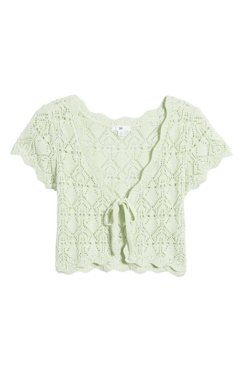 BP. Pointelle Tie Front Short Sleeve Cardigan, Alternate, color, 
