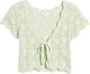 BP. Pointelle Tie Front Short Sleeve Cardigan