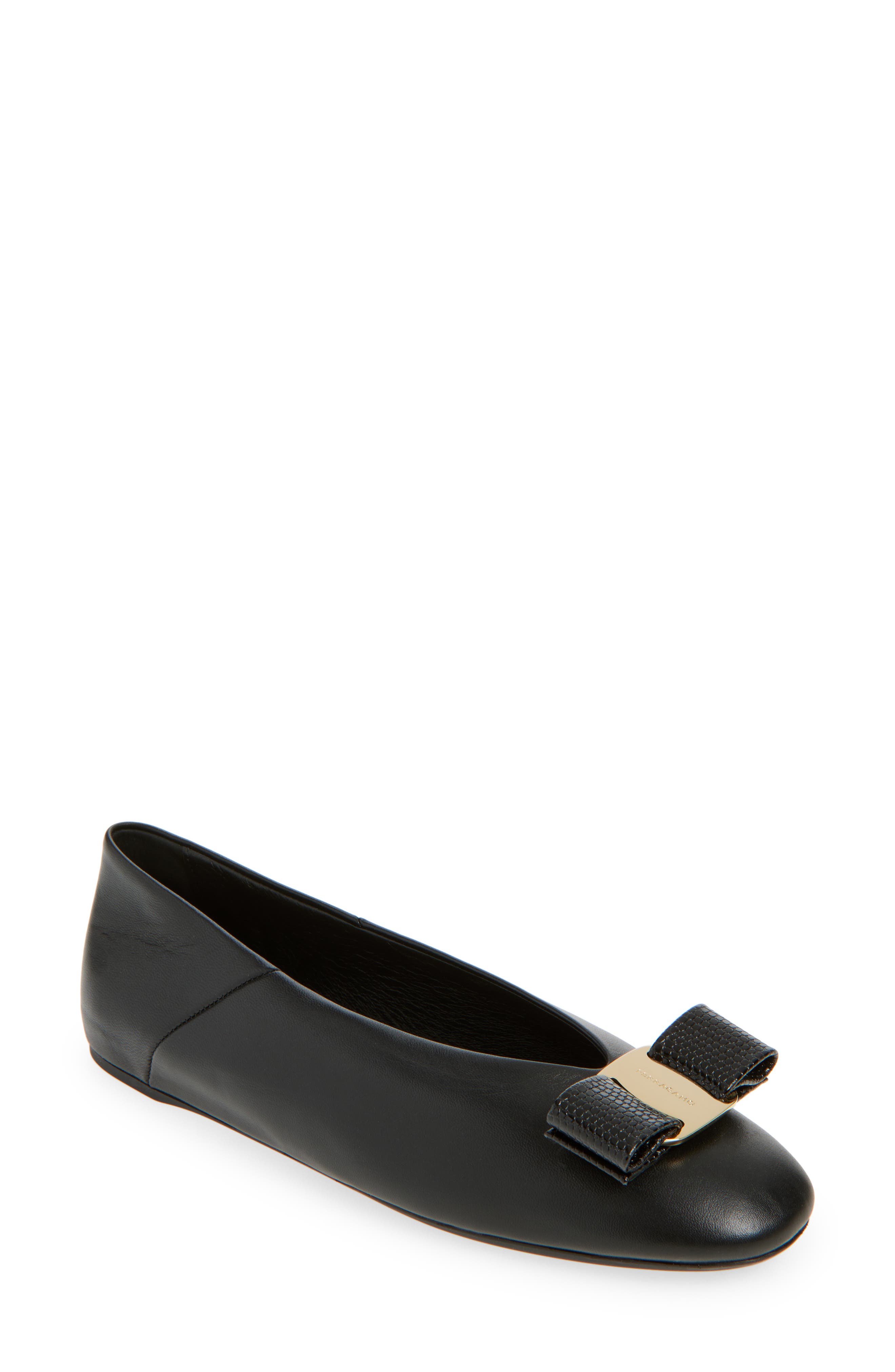 FERRAGAMO Vanna Bow Ballet Flat, Main, color, Nero