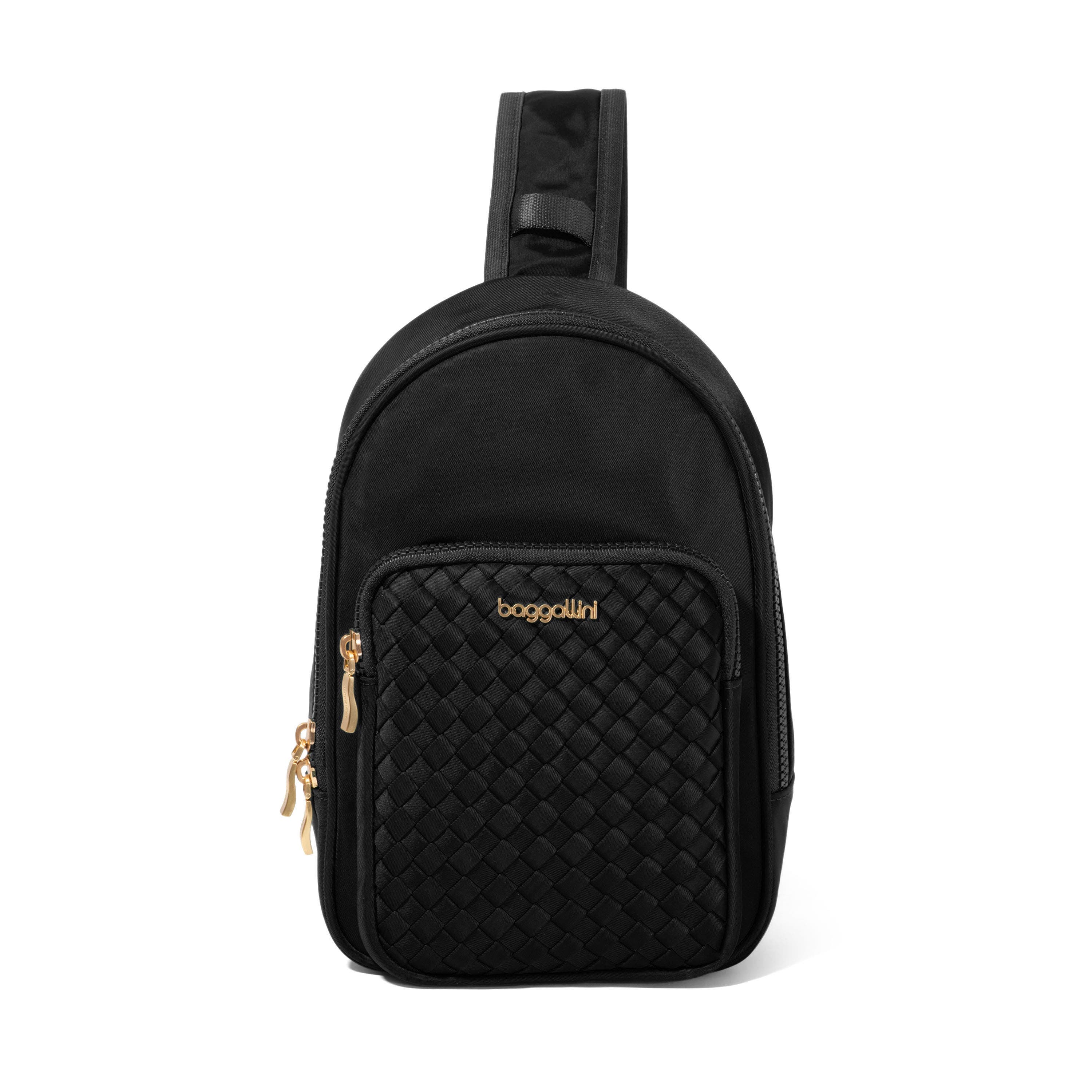 BAGGALLINI Waverly Woven Sling, Main, color, Black Woven Twill