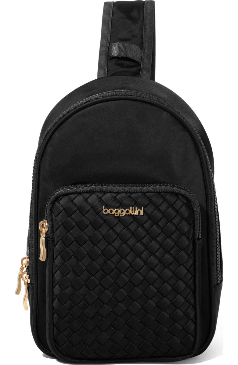 BAGGALLINI Waverly Woven Sling, Main, color, Black Woven Twill