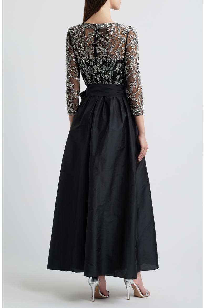 Embellished Illusion Neck Gown, Alternate, color, BLACK/ SILVER 013