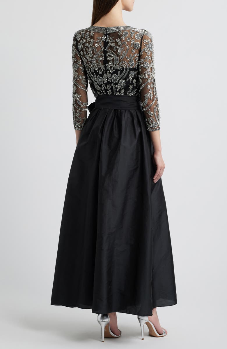 Pisarro Nights Embellished Illusion Neck Gown, Alternate, color, Black/ Silver 013