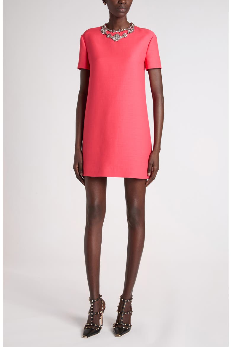 Rhinestone Embellished Wool & Silk Crepe Couture Minidress, Main, color, PINK