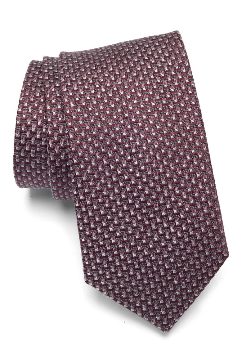 Kaiser Mini Silk Jacquard Tie, Main, color, BURGUNDY