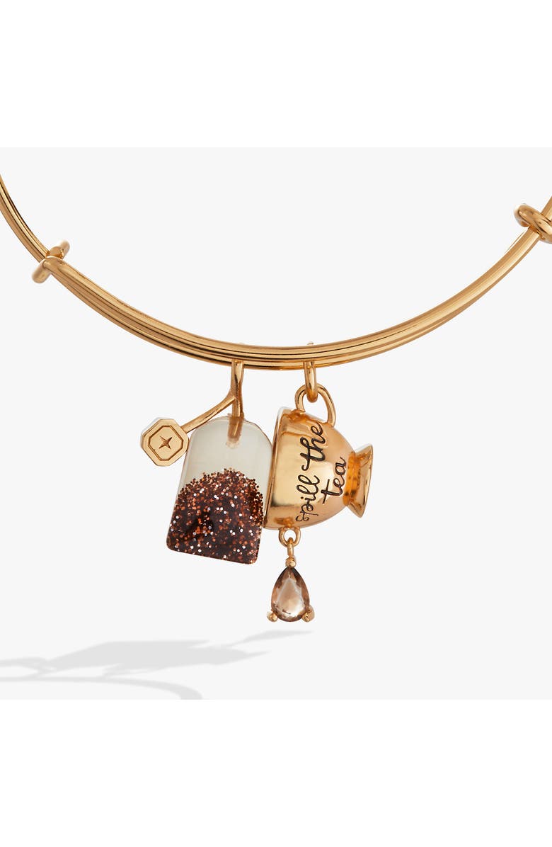 Alex and Ani 'Spill the Tea' Cup & Tea Bag Charm Bangle, Alternate, color, Gold