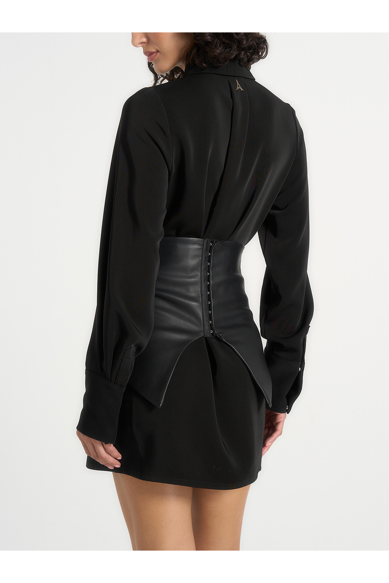Keira Corset Overlay Shirt Mini Dress, Alternate, color, Black