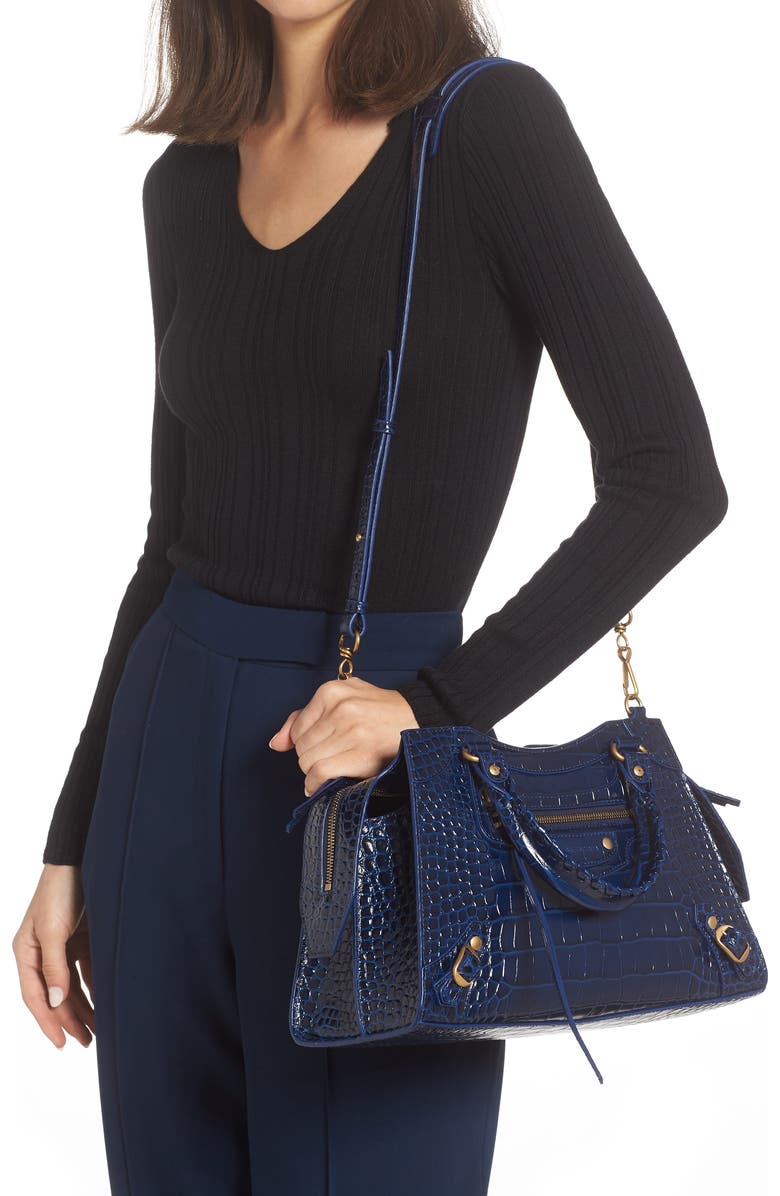 Balenciaga Small Neo Classic City Croc Embossed Leather Top Handle Bag, Alternate, color,