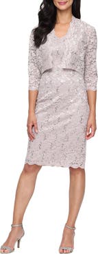 SL FASHIONS Lace Jacket and Sheath Dress Set