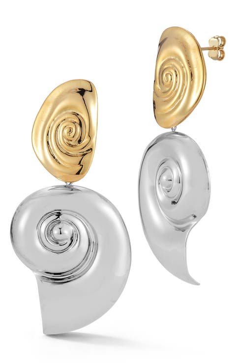 Two-Tone Shell Drop Earrings