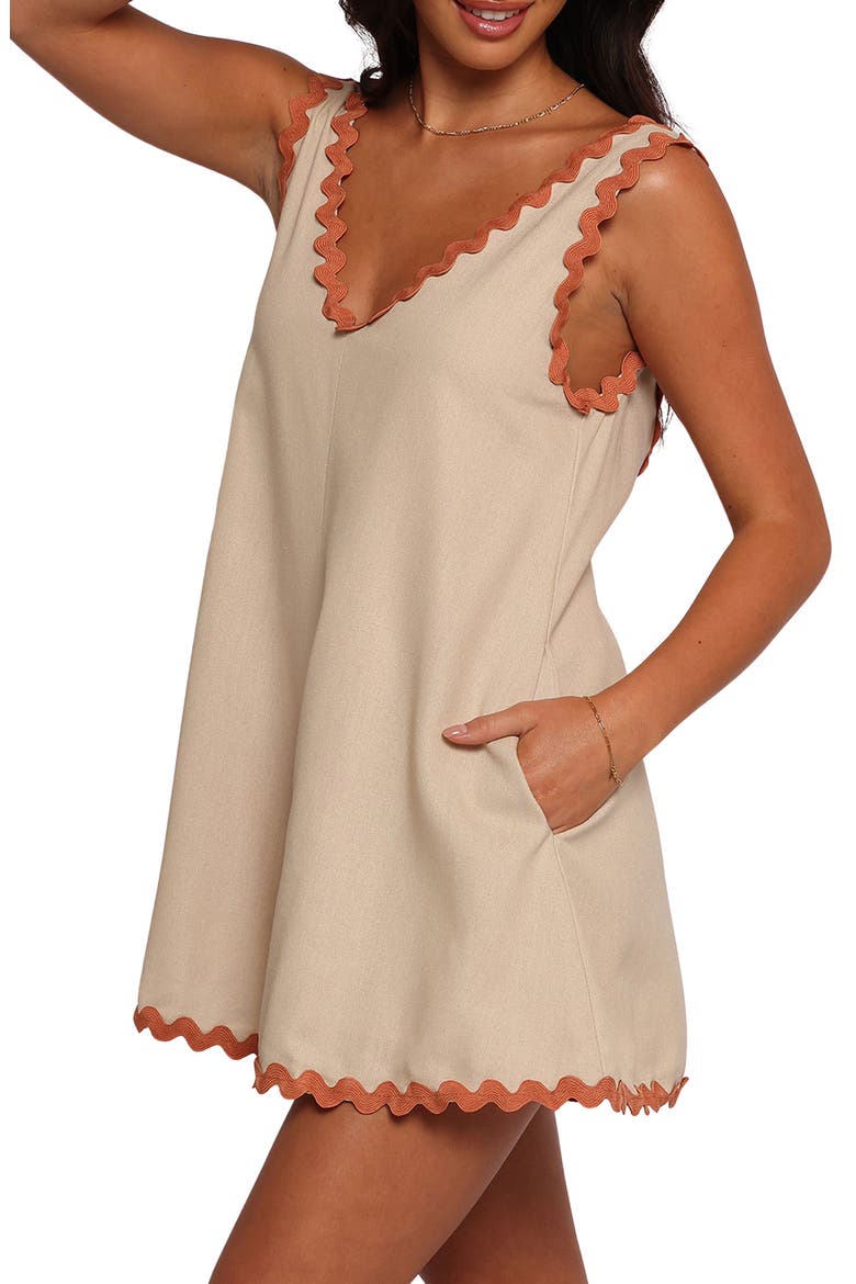 Aoife Rickrack Trim Sleeveless Romper, Alternate, color, WHITE TAN
