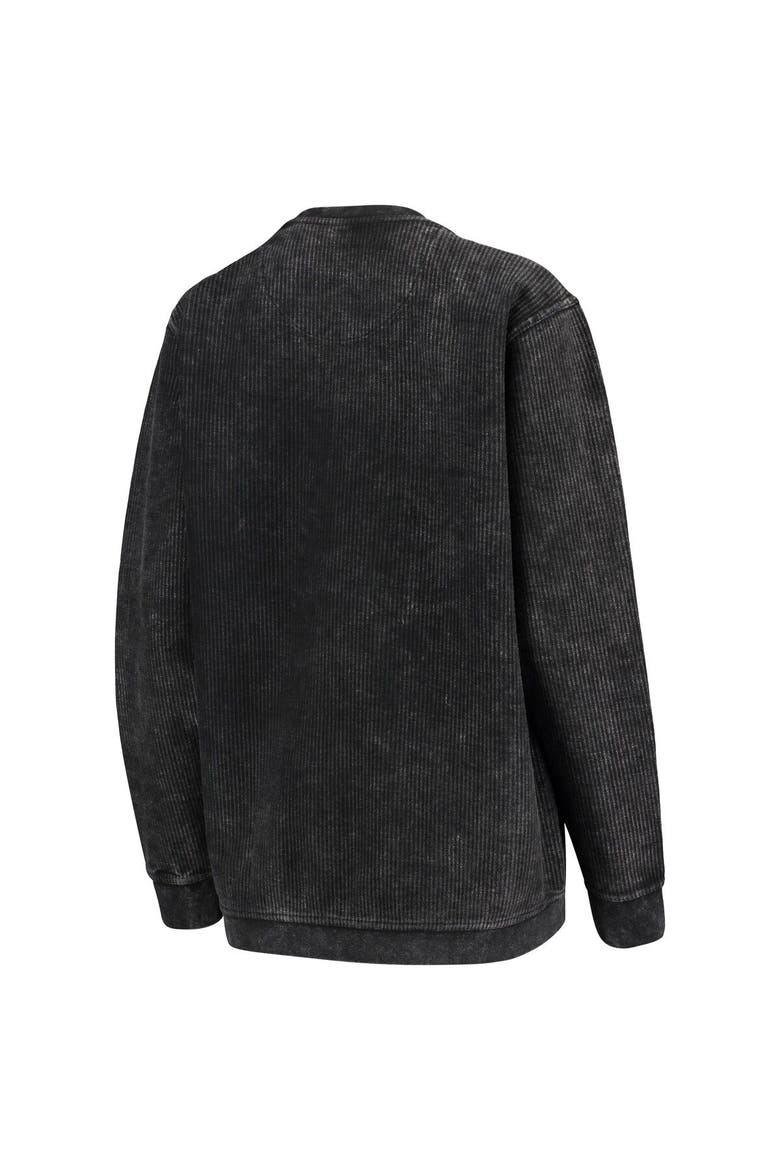 Women's Pressbox Black Purdue Boilermakers Comfy Cord Vintage Wash Basic Arch Pullover Sweatshirt, Alternate, color, Black