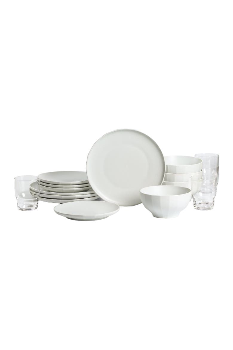 Rio Stoneware 16-Piece Dinnerware Set with Glasses, Main, color, Beige