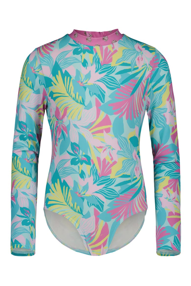 Kids' Des Tropics Long Sleeve One-Piece Rashguard Swimsuit, Main, color, MINT