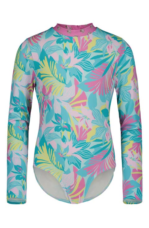Kids' Des Tropics Long Sleeve One-Piece Rashguard Swimsuit (Big Kid)