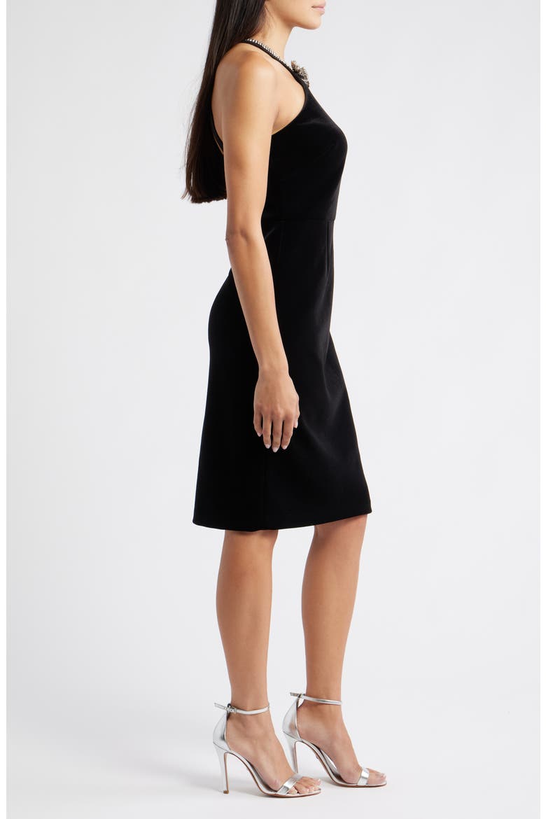 Crystal Flower Halter Neck Velvet Cocktail Dress, Alternate, color, BLACK
