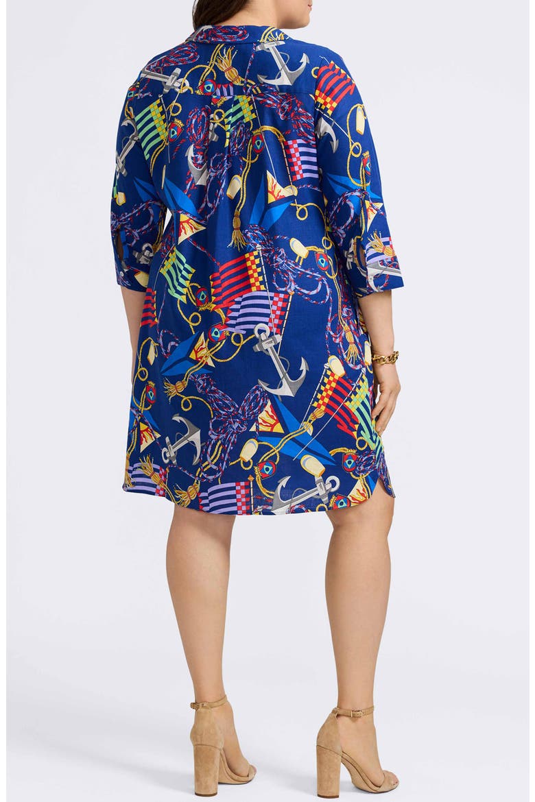 Sloane Nautical Print Linen Blend Shirtdress, Alternate, color, NAVY MULTI