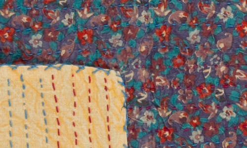 Taj Hotel Vintage Cotton Kantha Throw Blanket In Multi Navy Red