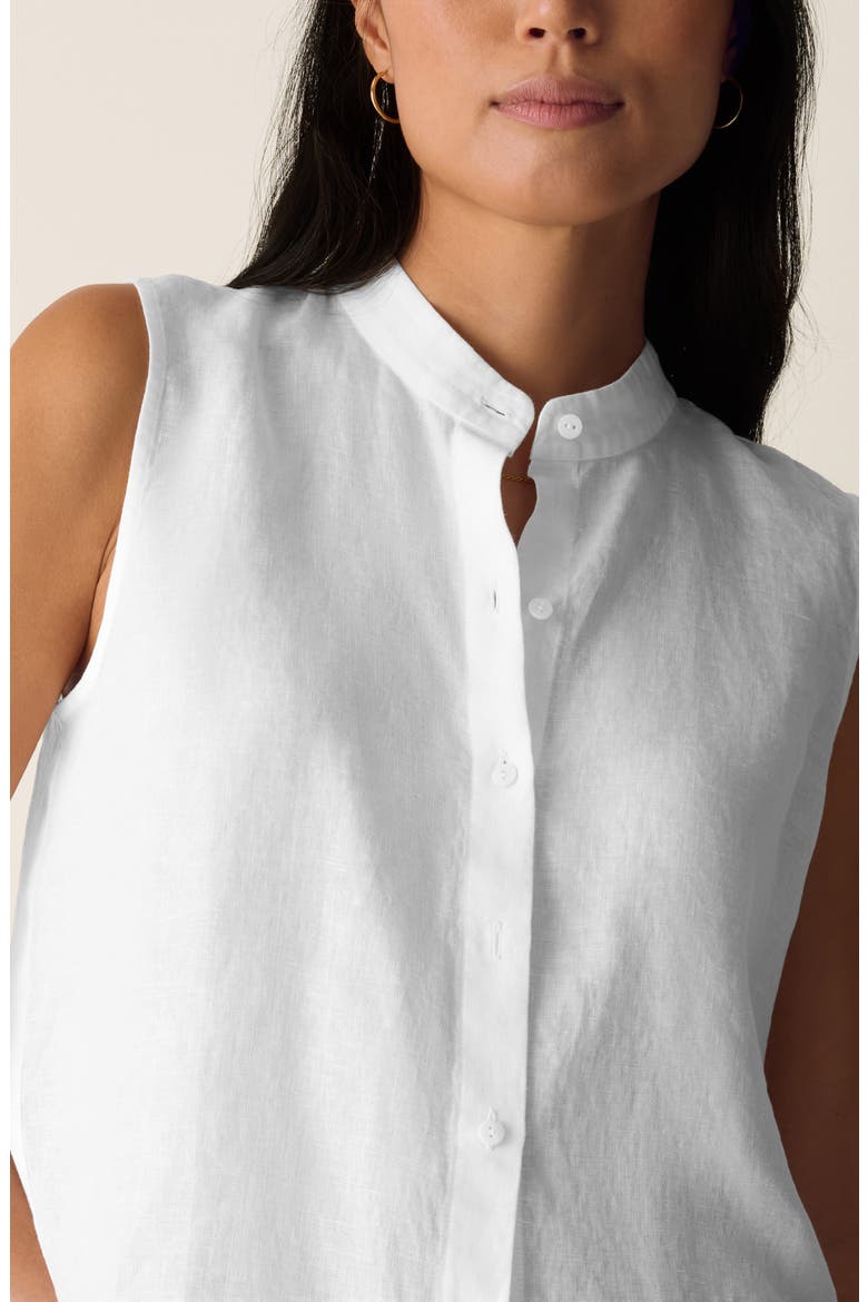 Sleeveless Linen Mandarin Collar Button-Up Shirt, Alternate, color, WHITE