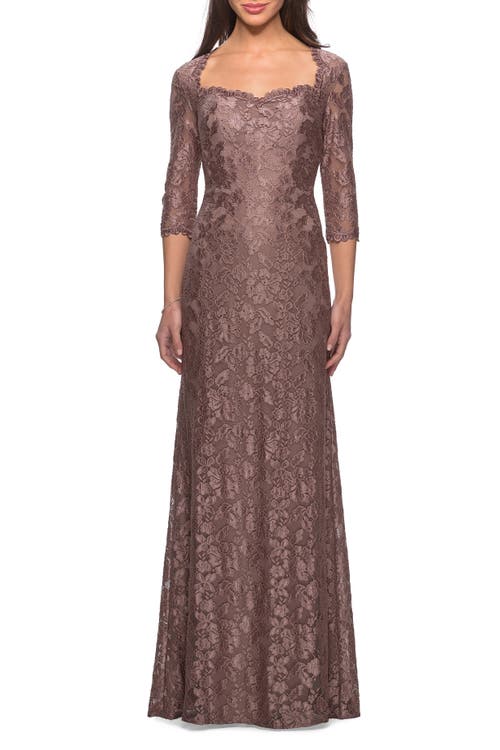 La Femme Long Lace Gown With Sweetheart Neckline