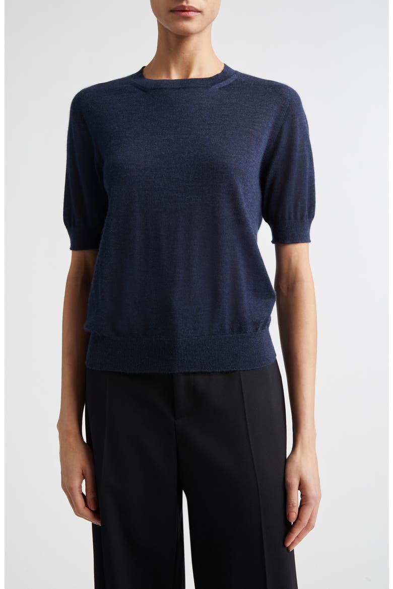 Honor Short Sleeve Cashmere Crewneck Sweater, Main, color, BARRA NAVY