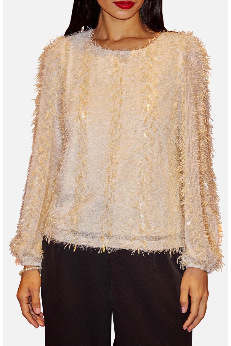 Hanging Sequin Long Sleeve Top, Alternate, color, Ivory