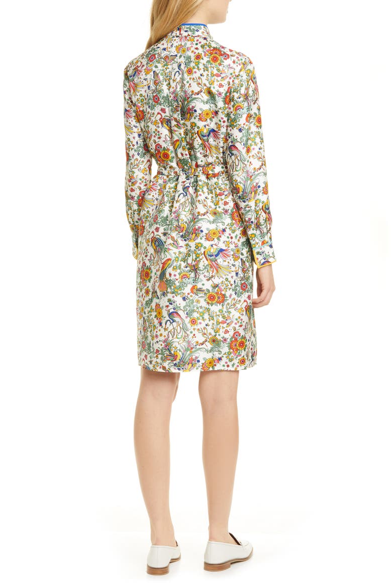 Print Contrast Binding Long Sleeve Silk Shirtdress, Alternate, color, NEW IVORY PROMISED LAND