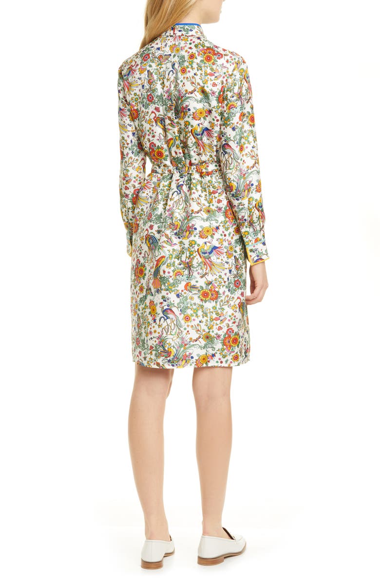 Tory Burch Print Contrast Binding Long Sleeve Silk Shirtdress, Alternate, color, 